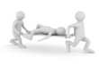Hospital attendants transfer patient on stretcher. Isolated 3D i
