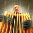 Freezing man holding hot oil radiator