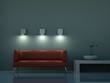 Rotes Ledersofa beleuchtet