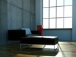 3d Rendering schwarzes Ledersofa im Loft