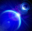 Blue Planets, sunrise & stars in the depths of space Blue Planets, sunrise & stars in the depths of space