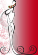 silhouette of  woman in a long dress and hat on a red background