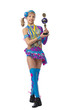 Beautiful young girl gymnast with a cup in hands