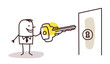 businessman with key and door