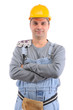 Construction worker with crossed hands over white background Construction worker with crossed hands over white background