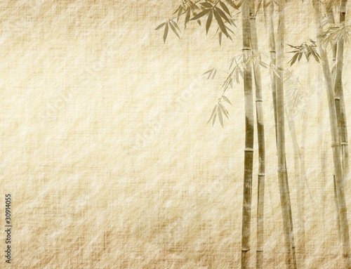 Photo: bamboo on old grunge antique paper texture . bamboo on old grunge antique paper texture .