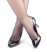 Girl legs in black patent leather  high heeled shoes
