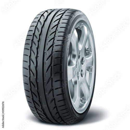 Photo: Summer tire with alurim on white fond Summer tire with alurim on white fond