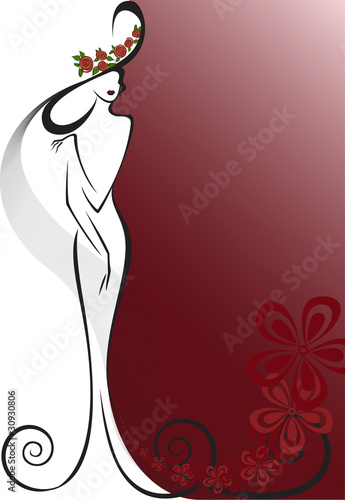 Vector: silhouette of a woman in a long dress and hat with flowers silhouette of a woman in a long dress and hat with flowers