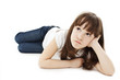Pretty little girl lying on the floor Pretty little girl lying on the floor