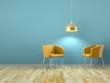 3d Rendering orangene Stühle vor blauer Wand