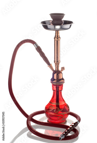 Photo: Red hookah on white background Red hookah on white background