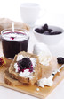 Breakfast with bread, blackberry jam and fresh goat cheese Breakfast with bread, blackberry jam and fresh goat cheese