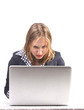 Upset behind laptop