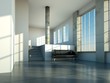 Loft mit schwarzem Ledersofa