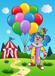 Clown girl with balloons near tent Clown girl with balloons near tent
