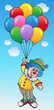 Flying clown with cartoon balloons Flying clown with cartoon balloons
