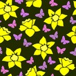Seamless pattern with daffodils and butterflies Seamless pattern with daffodils and butterflies