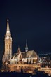 Night cityscape of the Matthias Church in Budapest, capital of Hungary