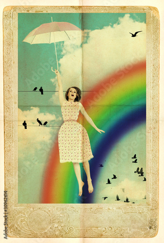 Mirabella Makeup on Beauty Woman Fly With Umbrella In Sky Von Mirabella  Lizenzfreies Foto