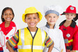happy kids dressing up in job costumes