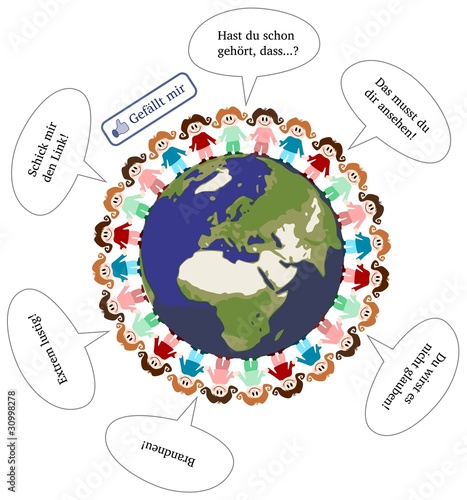 Illustration: Gefällt mir - Button, Sprechblasen, weltweit Gefällt mir - Button, Sprechblasen, weltweit