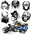 vector skull moto tattoo collection, race silhouette set