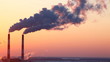 tube with smoke at winter sunset