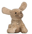 Brown stuffed animal in front of white background