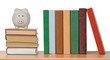 Piggy bank and books