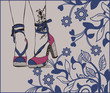 vector legs in a summer shoes on a floral background