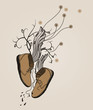 vector boots with fantasy plants and wings