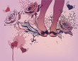 vector  background with  trendy ballets and blooming roses