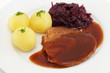 Schweinebraten,Kartoffelklöße,Rotkohl
