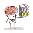 man with big brain and books