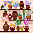Photo en ligne au meilleur prix shelves with ceramic pots and flowers