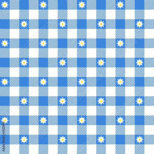  Seamless Pattern Check Blue/White Edelweiss Octoberfest