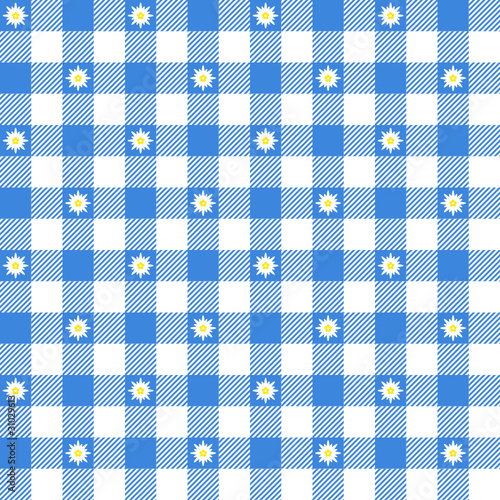 Seamless Pattern Check Blue/White Edelweiss Octoberfest