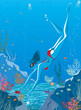 Girl in bikini swimming underwater in blue lagoon