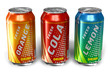 Set of refreshing soda drinks in metal cans
