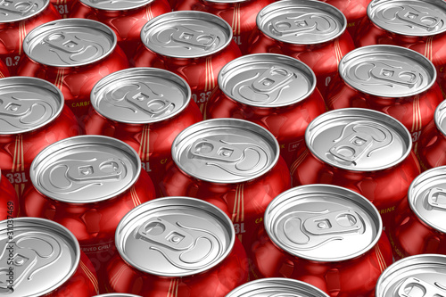 Illustration: Macro of metal cans with refreshing drinks Macro of metal cans with refreshing drinks