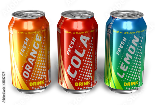 Illustration: Set of refreshing soda drinks in metal cans Set of refreshing soda drinks in metal cans