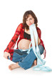 Pregnant woman isolated on a white background