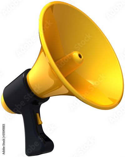 Illustration: Megaphone news blog message. Shiny yellow black siren Megaphone news blog message. Shiny yellow black siren