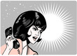 Popart comic Love illustration of Angry Woman On Phone Retro Cli