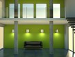 3d Loft mit schwarzem Ledersofa