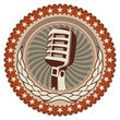 Illustrated vintage badge with old microphone.