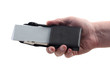 Leather visiting-card box in man's hand