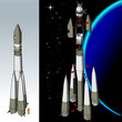 Vector hi-detailed space rocket with first spaceship