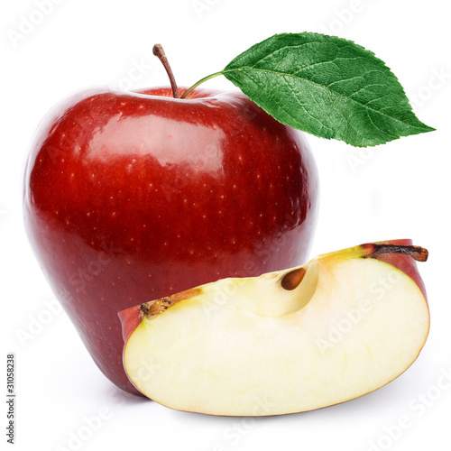 Photo: Red apples and half of apple Isolated on a white background. Red apples and half of apple Isolated on a white background.
